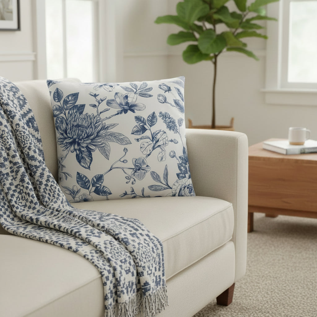 Blue Vintage Floral Cushion