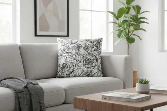 Botanical Rose Sketch Pillow Cushions