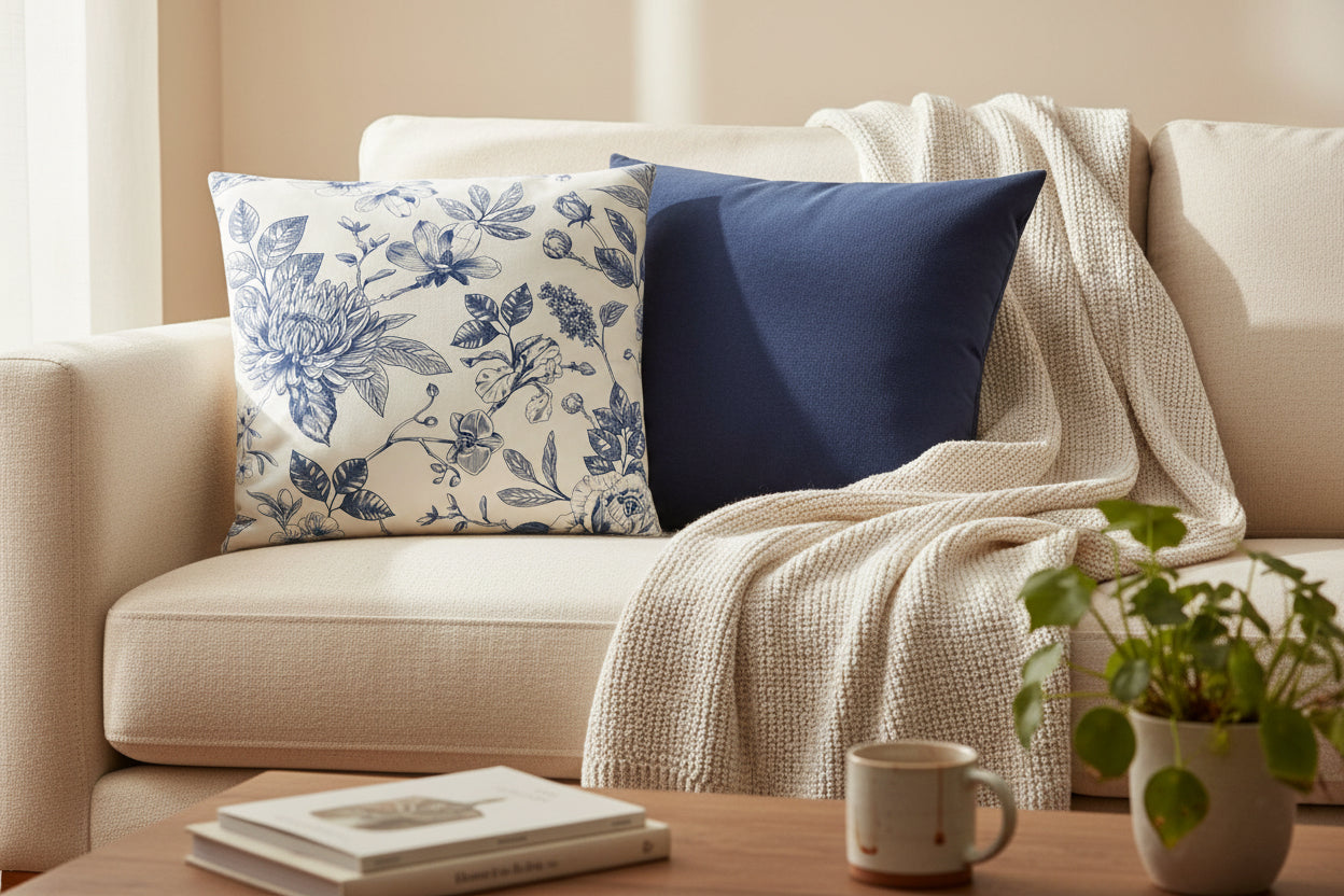 Blue Vintage Floral Cushion